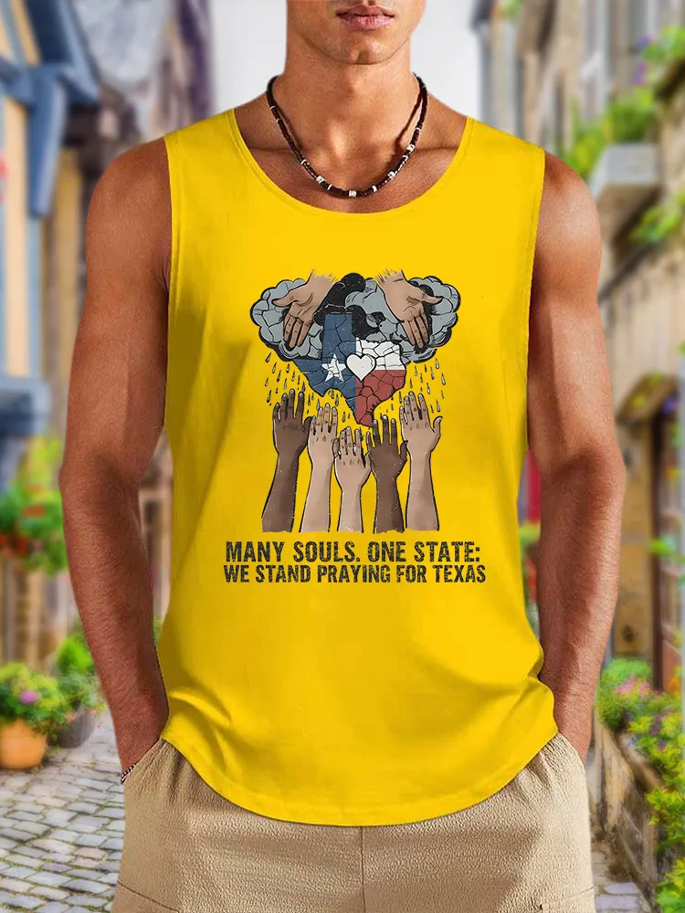 Men'S Simple Style WE STAND PRAYING FOR TEXAS Leisure Crew Neck Vest