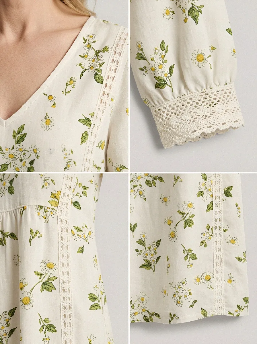 Women's Summer Vacation Daisy Floral Printed Midi Dress