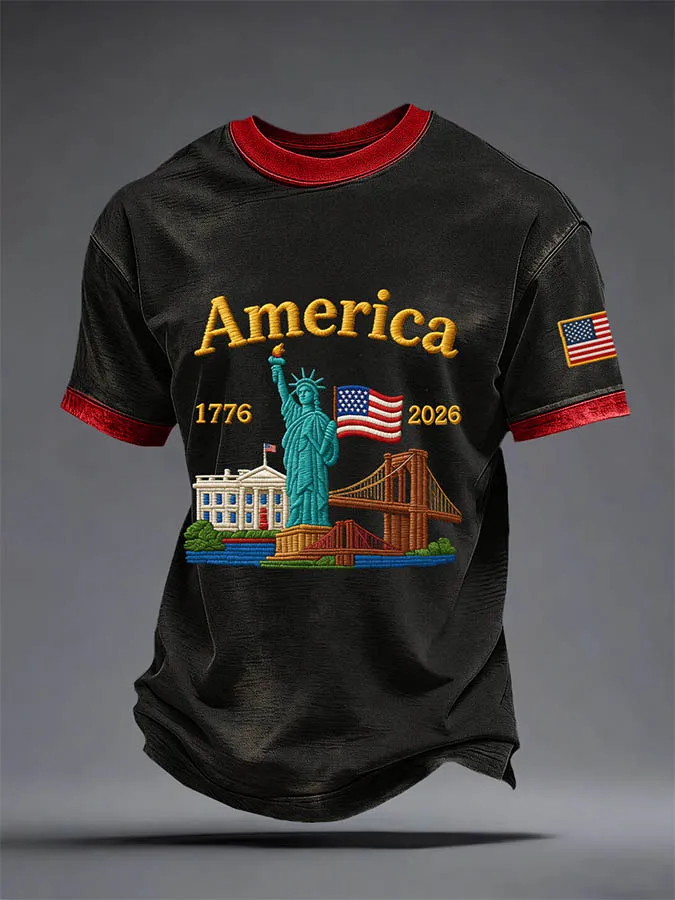 Men's Casual USA 250th Celebration Print Short Sleeve T-shirt