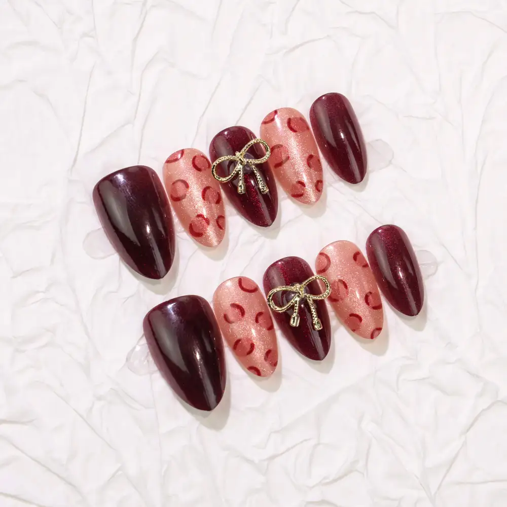 Nailhour 30Pcs Autumn Cat Eye Medium Almond Press On Nails