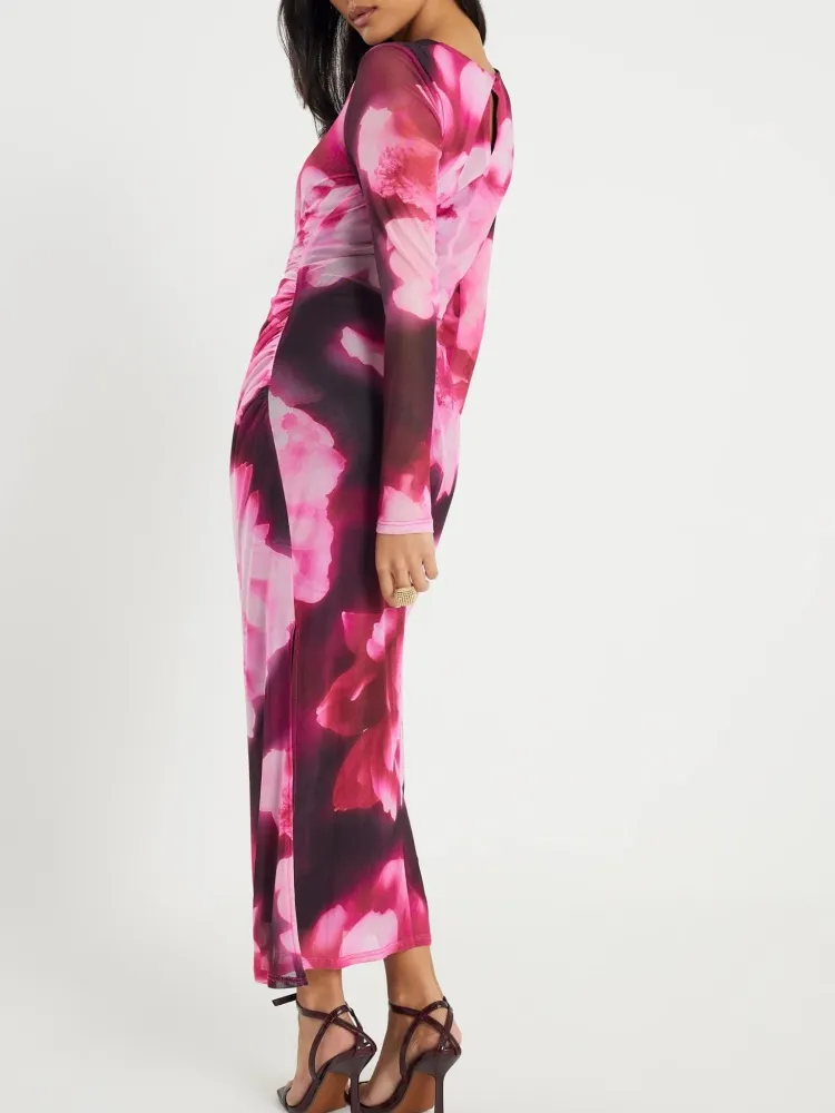 Front Ruched Long Sleeve Dress