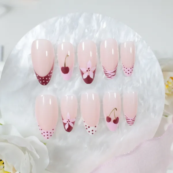 Nailhour 24Pcs Pink Vintage Medium Almond Press On Nails