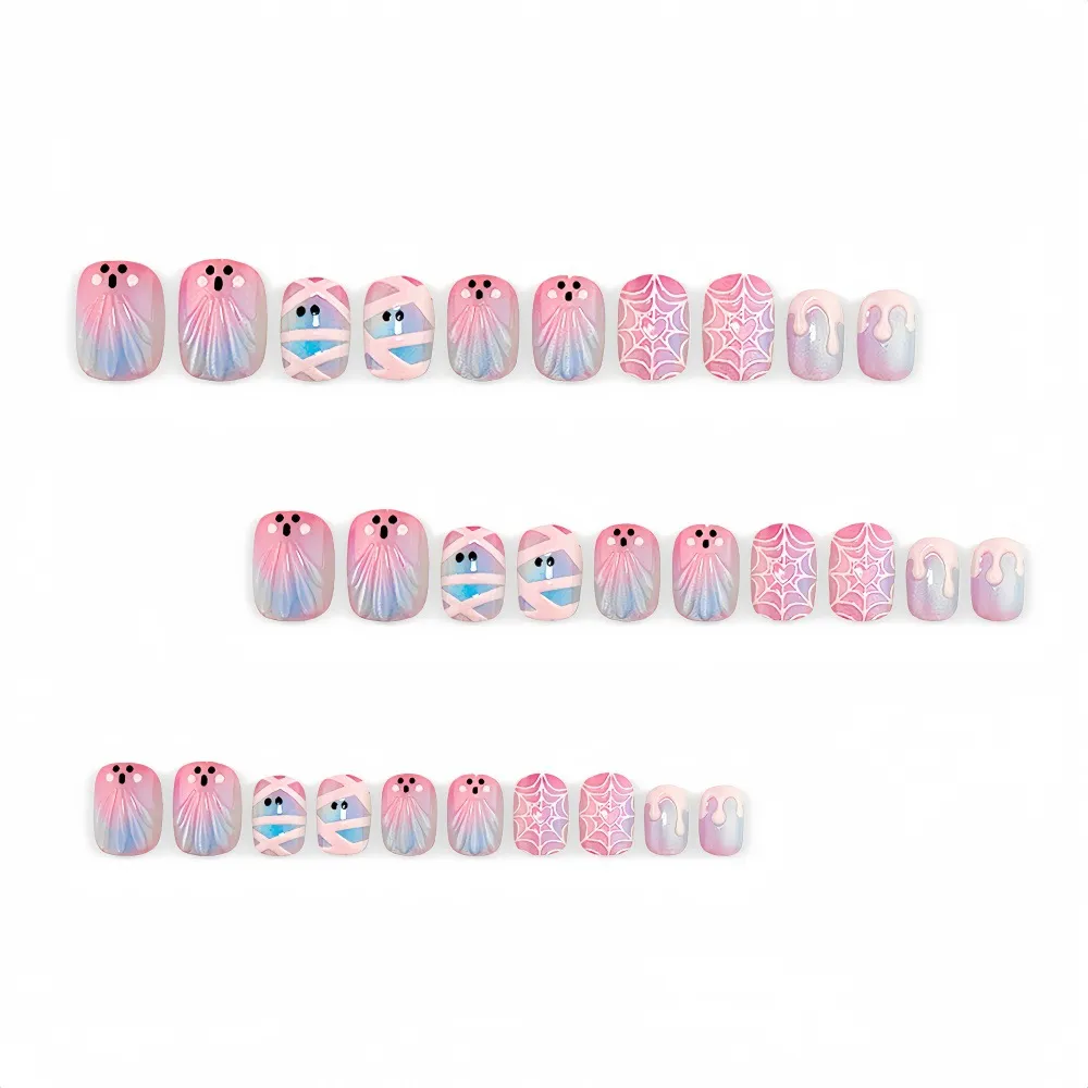 Nailhour 30Pcs Y2K Pink Ghost Cute Halloween Press On Nails