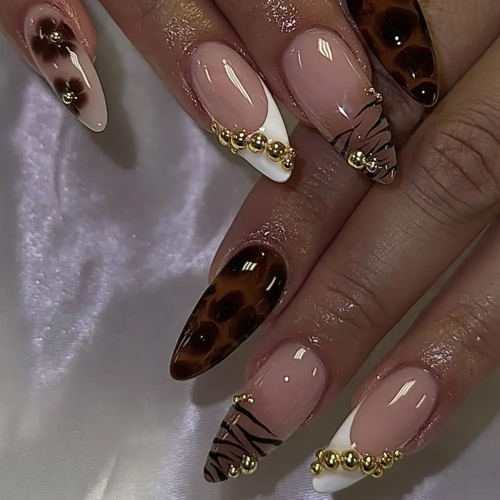 Nailhour 24Pcs Autumn Long Almond Press On Nails