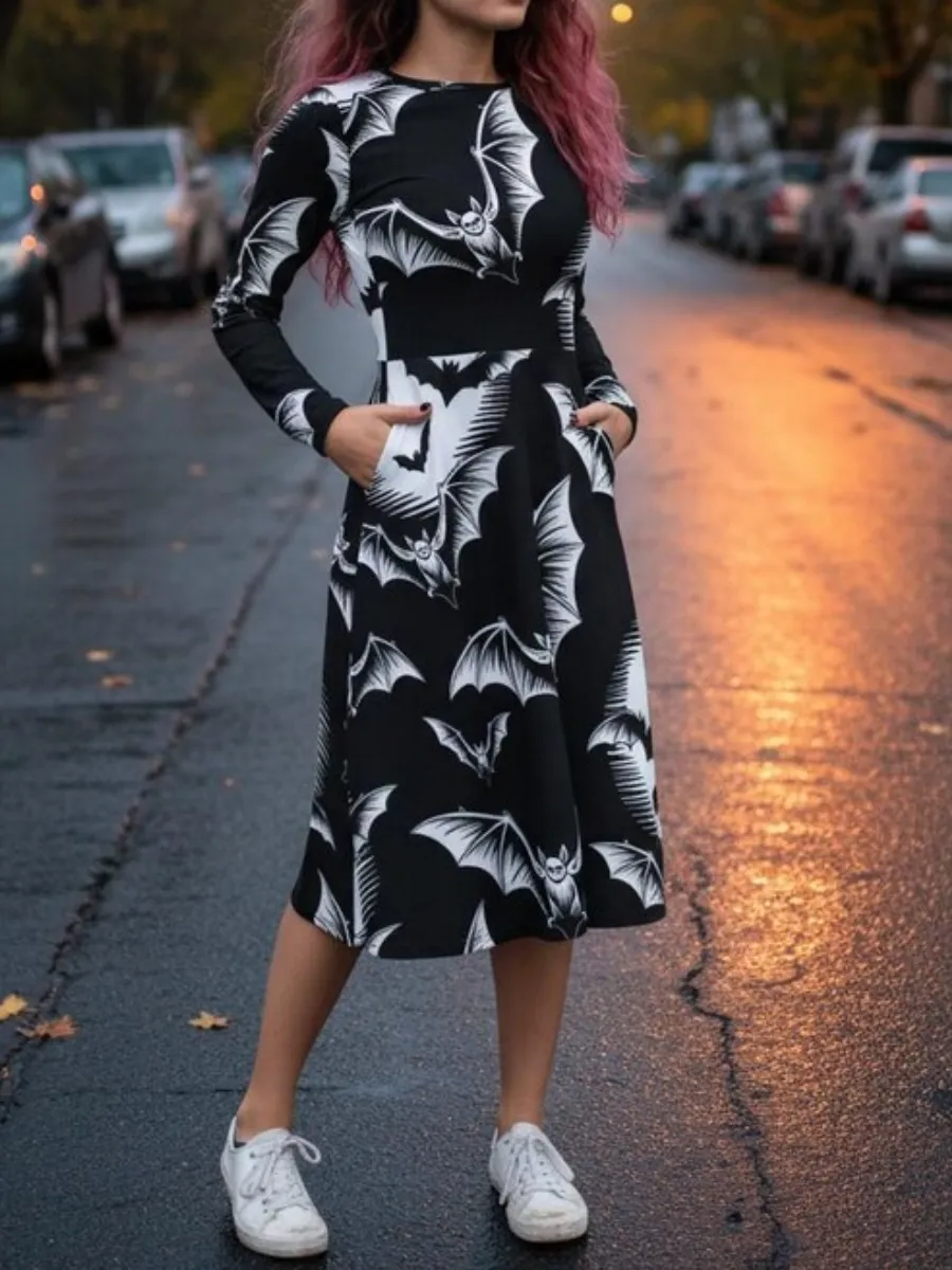 Gothic Bat Print Dress