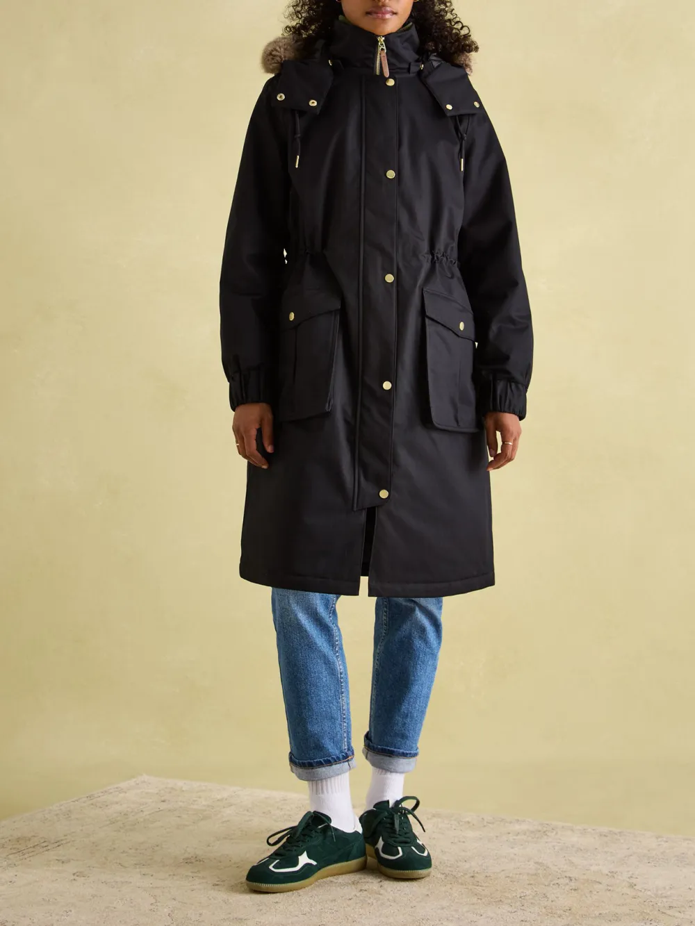 Black Waterproof Fleece Lined Raincoat
