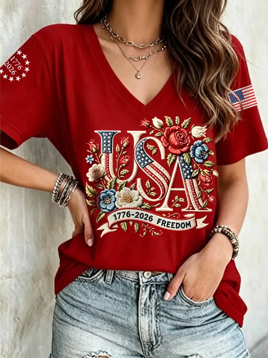Women's Casual Retro Patriotic T-shirt