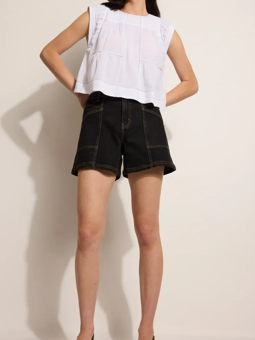 Washed Black Denim Shorts