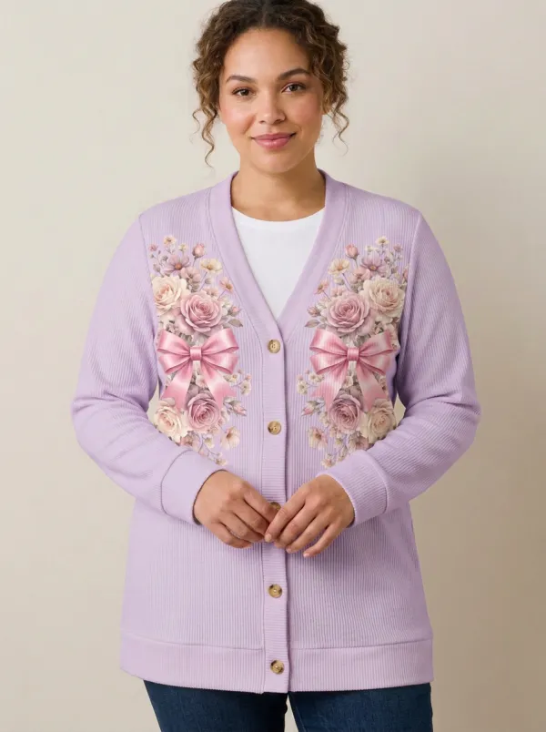 Women's Breast Cancer Awareness Pink Ribbon Floral Printed Cardigan
