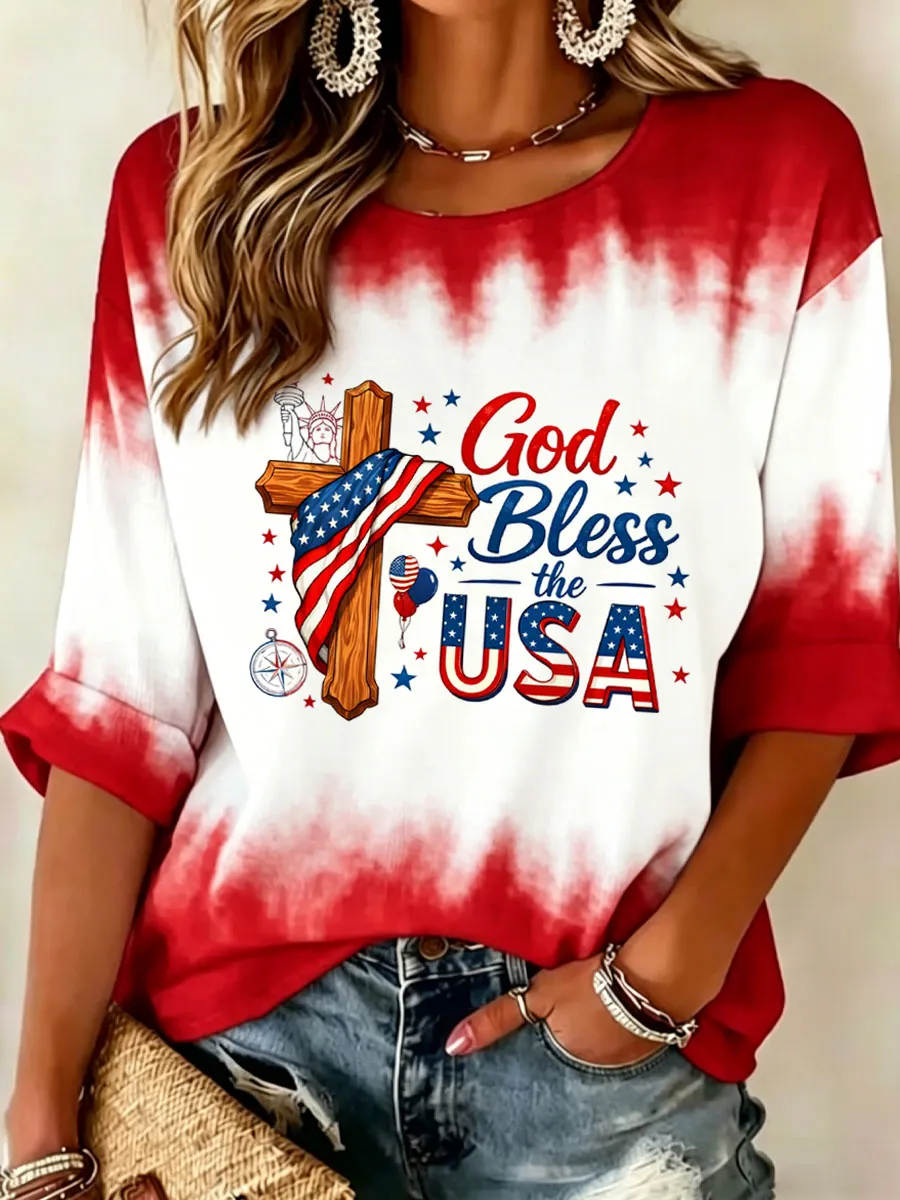 Women's 250th God Bless The USA  Print T-shirt