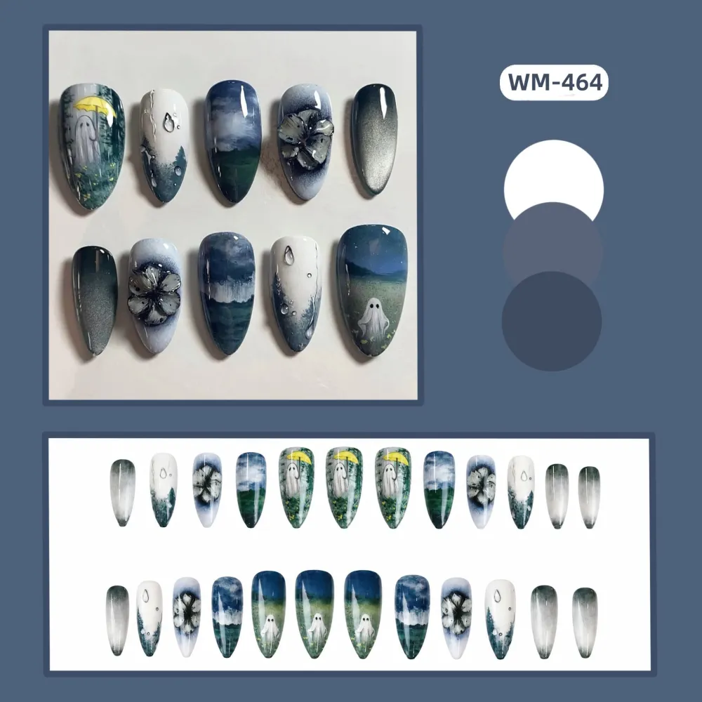 Nailhour 24Pcs Halloween Medium Almond Multicolor Blending Press On Nails