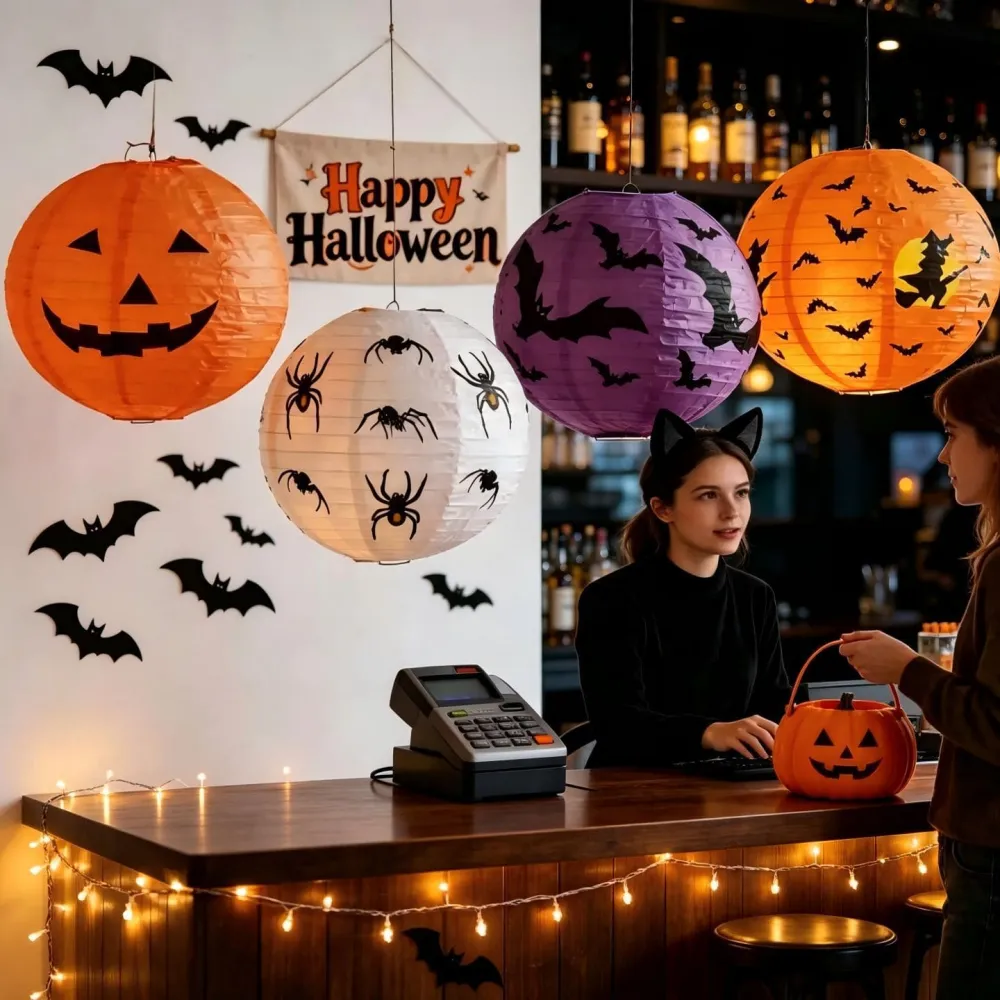 2026 Halloween Pumpkin Paper Lantern Decorations Party Setup（26*26*0.3CM)
