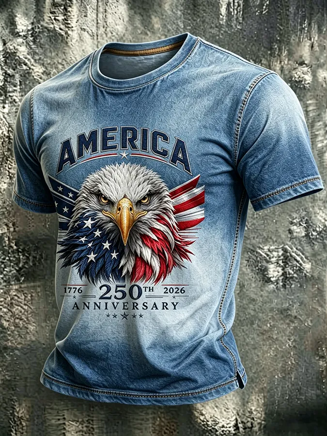 Men'S Casual American 250Th Anniversary Personalized Printed Round Neck T-Shirt