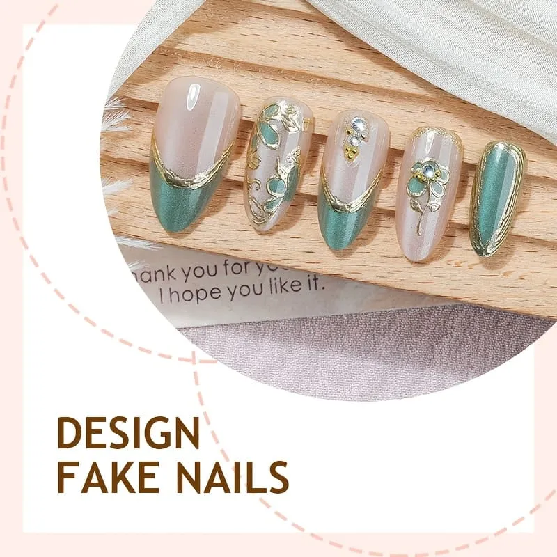 Nailhour 10Pcs 3D Cat Eye Green Medium Almond Press On Nails