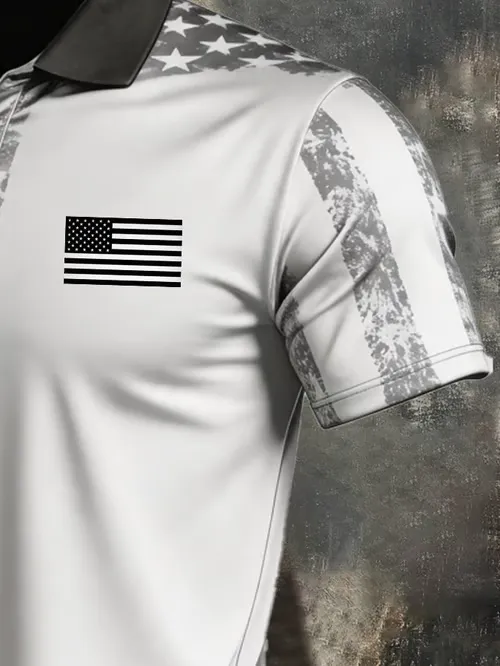 Men'S American Flag Print Casual Polo Shirt
