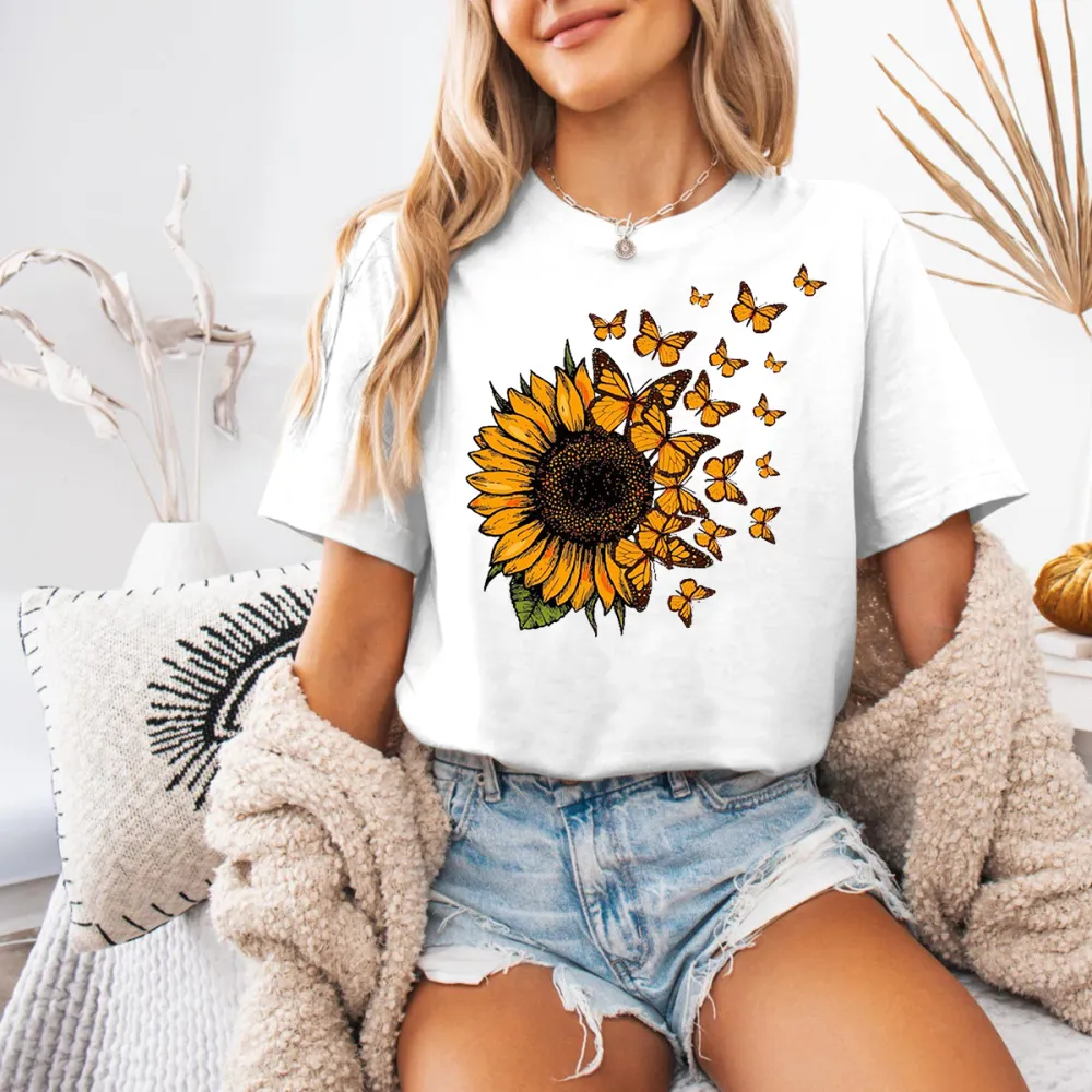Sunflower And Butterfly Graphic T-Shirts