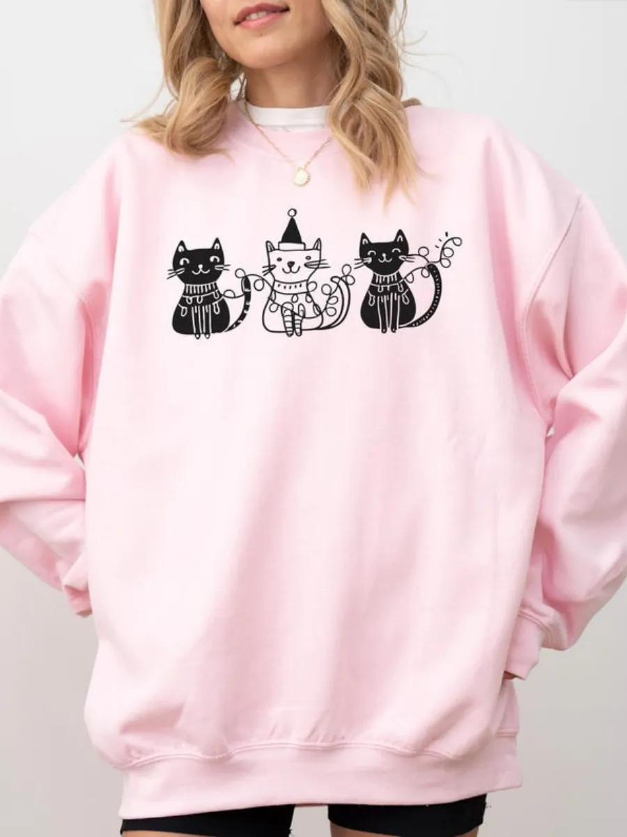 Cartoon Cat Graphic Sweatshirt