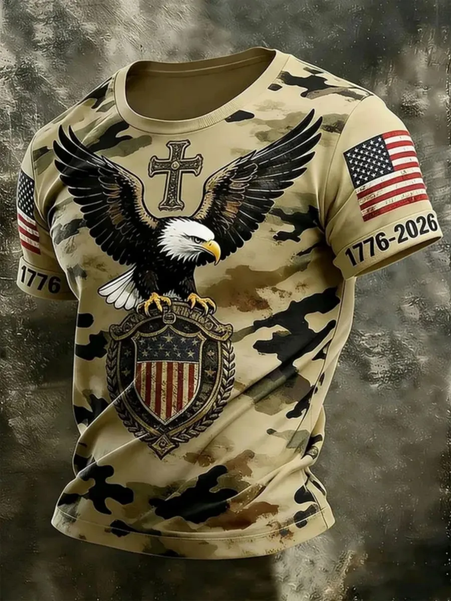 American 250th Anniversary Camouflage Print Casual T-Shirt