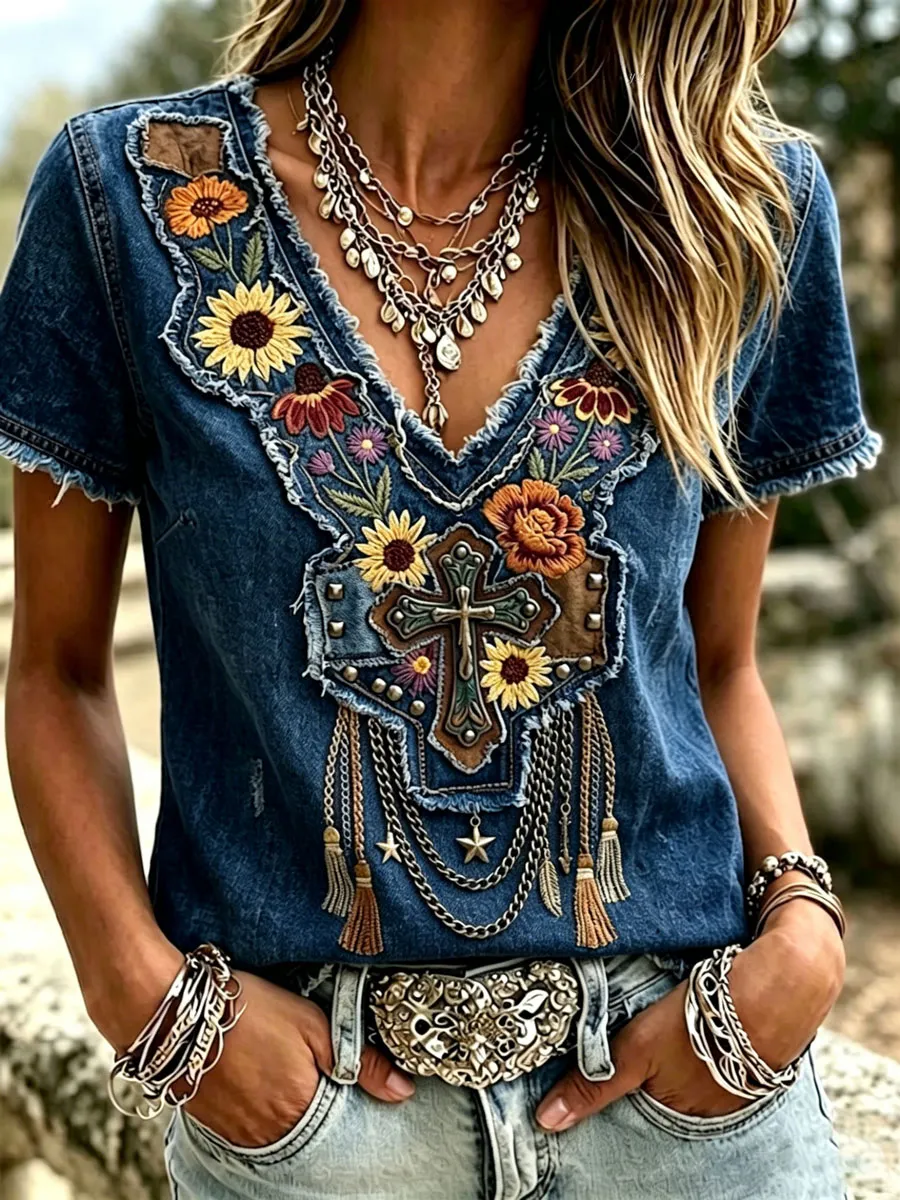 Women'S Casual Retro Western-Style Faith T-Shirt