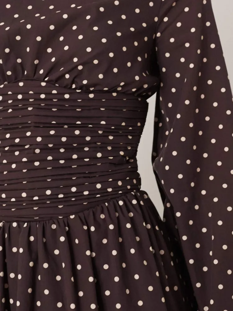 Ruched Waist Spot Printed Dress