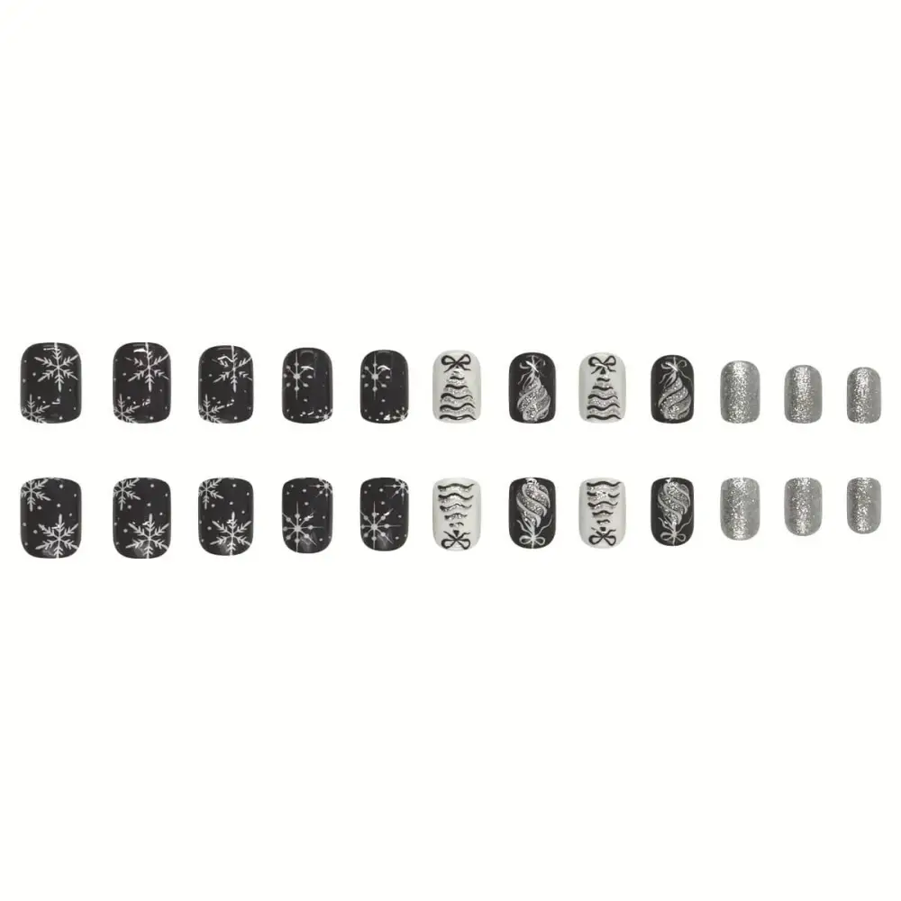 Nailhour 24Pcs Christmas Medium Squoval Tree And Snowflake Press On Nails