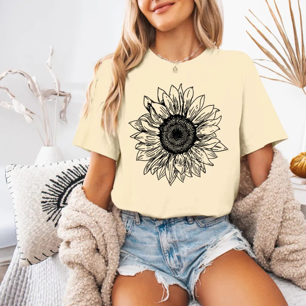 Sunflower Printed Short Sleeve T-Shirts