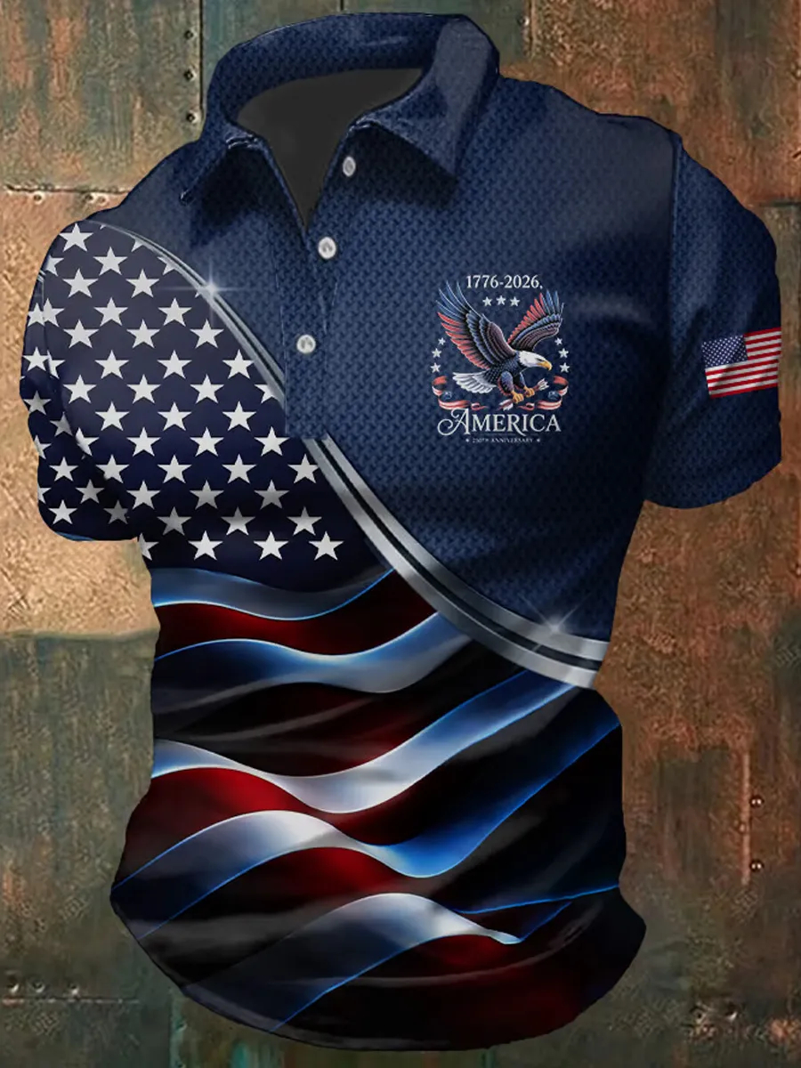 Men's America 250th Anniversary Print Casual Polo Shirt