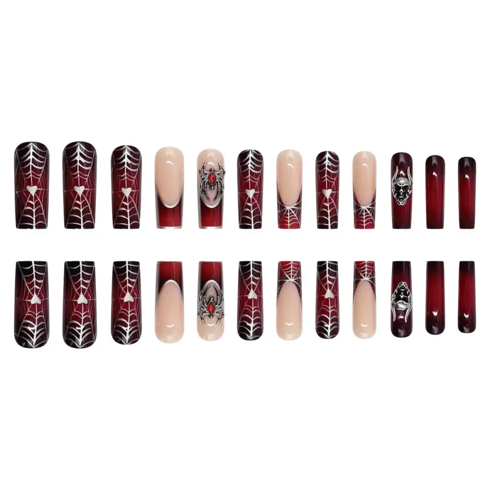 Nailhour 24Pcs Halloween 3D French Long Square Glitter Gothic Press On Nails