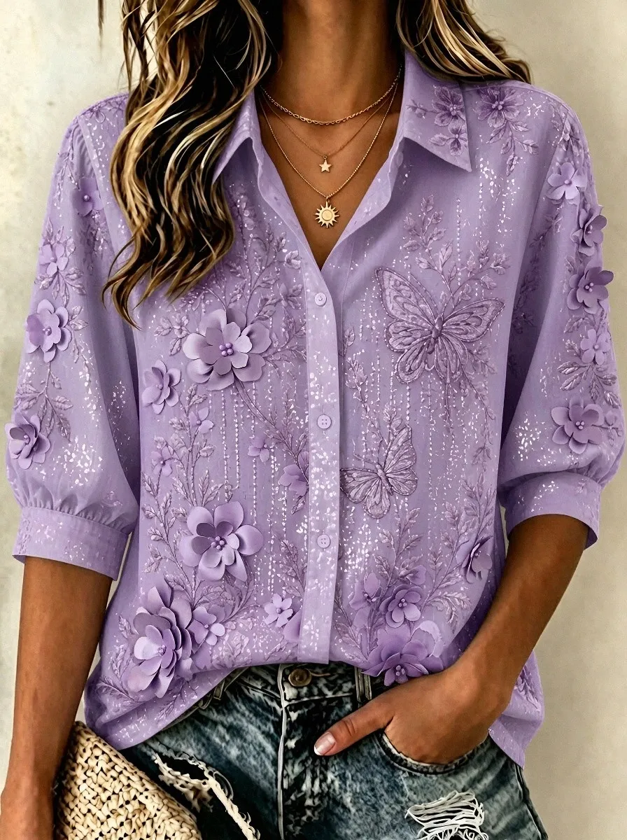 Women's Breast Cancer Awareness Butterfly Floral 3D Printed Shirt