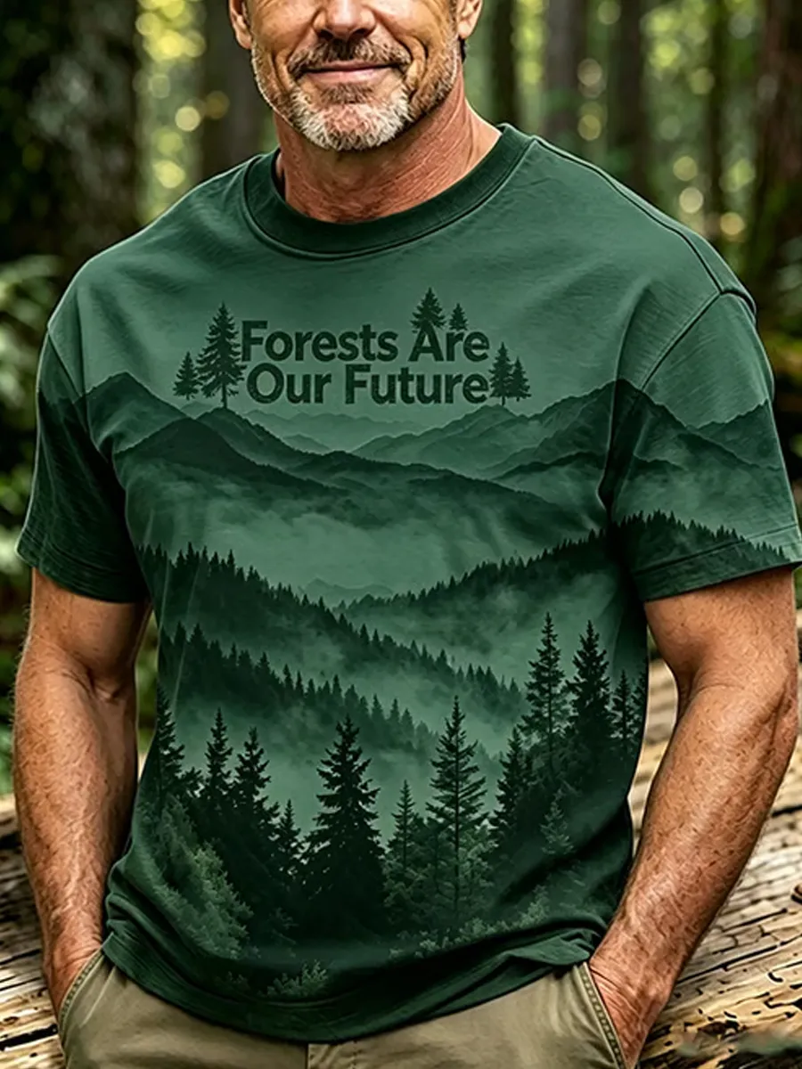Men's Retro Forests Are Our Future Print Round Neck T-Shirt