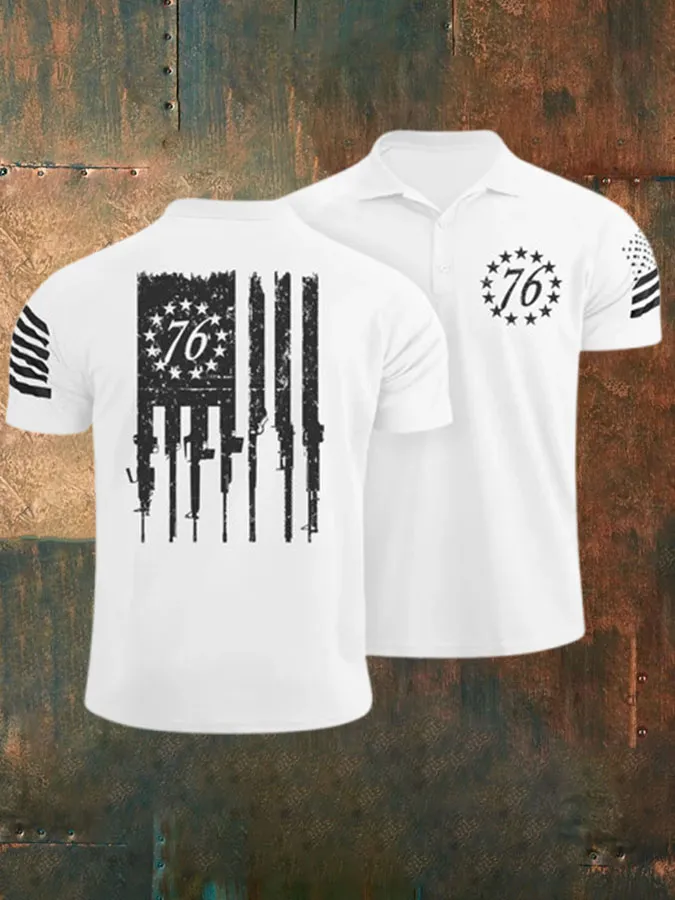 Men'S American Independence Day Printed Casual Polo Shirt