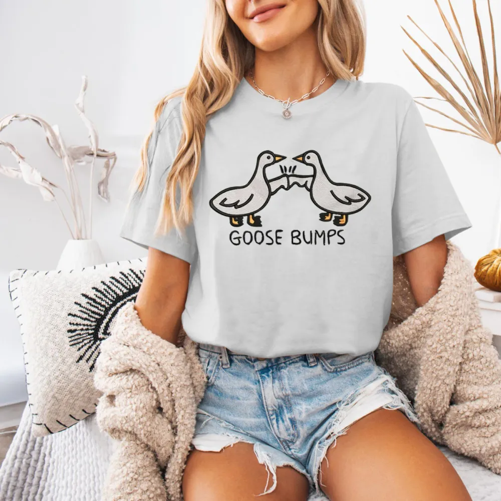 Embroidered Goose Bumps shirts, Goose Bumps Embroidery Crewneck, Funny tshirts, Unisex Goose Embroidered, Animal Crewneck
