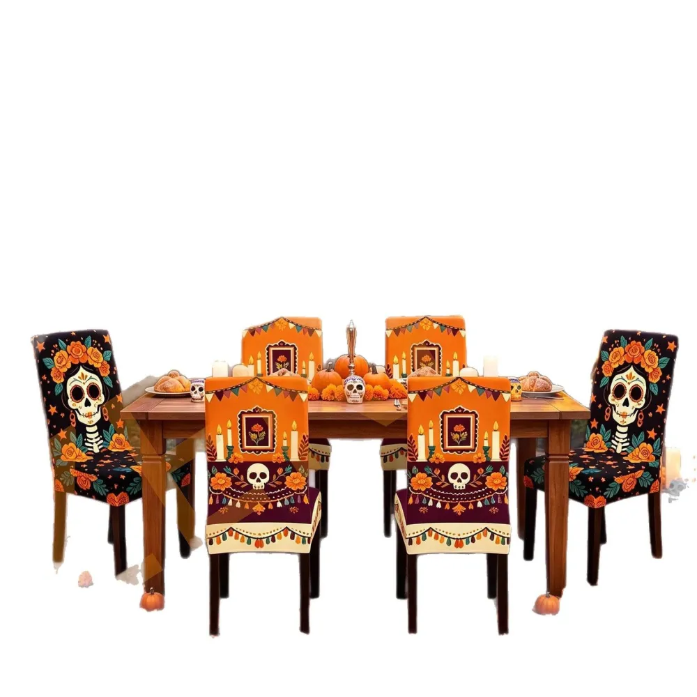 2Pcs Halloween Flower Skull Dining Chair Decoration Chair Cover