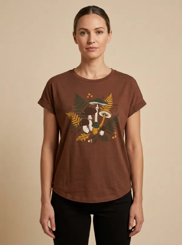 Woodland Mushroom Fern Printed Women's Graphic T-Shirt