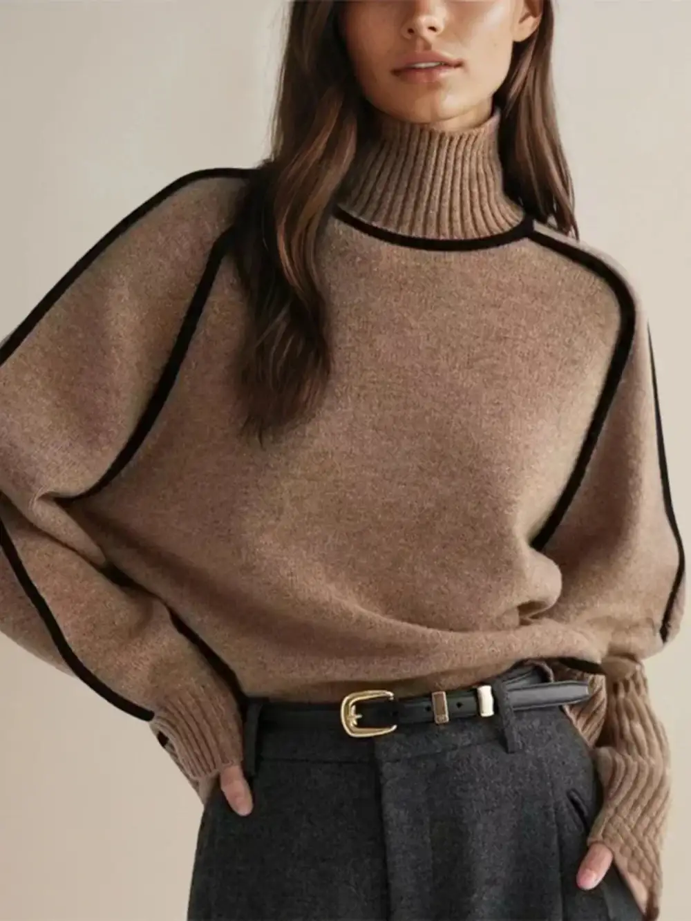Oversized Turtleneck Knit Sweater