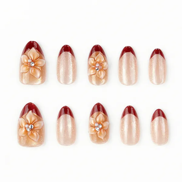 Nailhour 30Pcs Brown 3D French Medium Almond Press On Nails