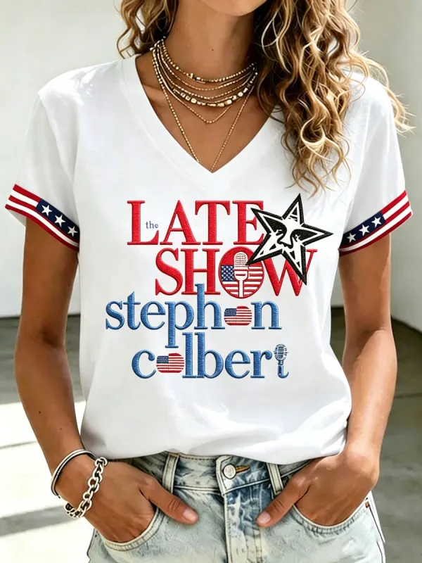 Women'S Short Sleeved V-Neck Casual T-Shirt