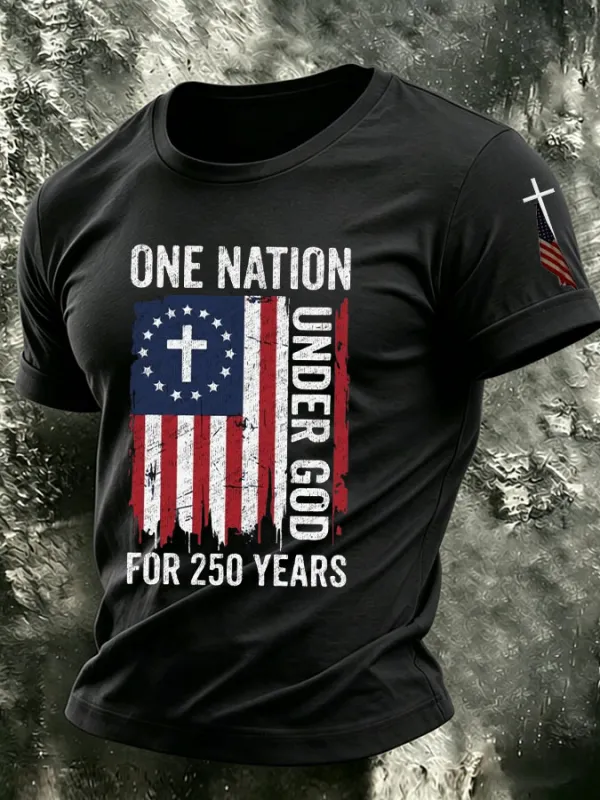 Men's 250 Years Of Freedom Since 1776 Patriotic USA Flag Tee