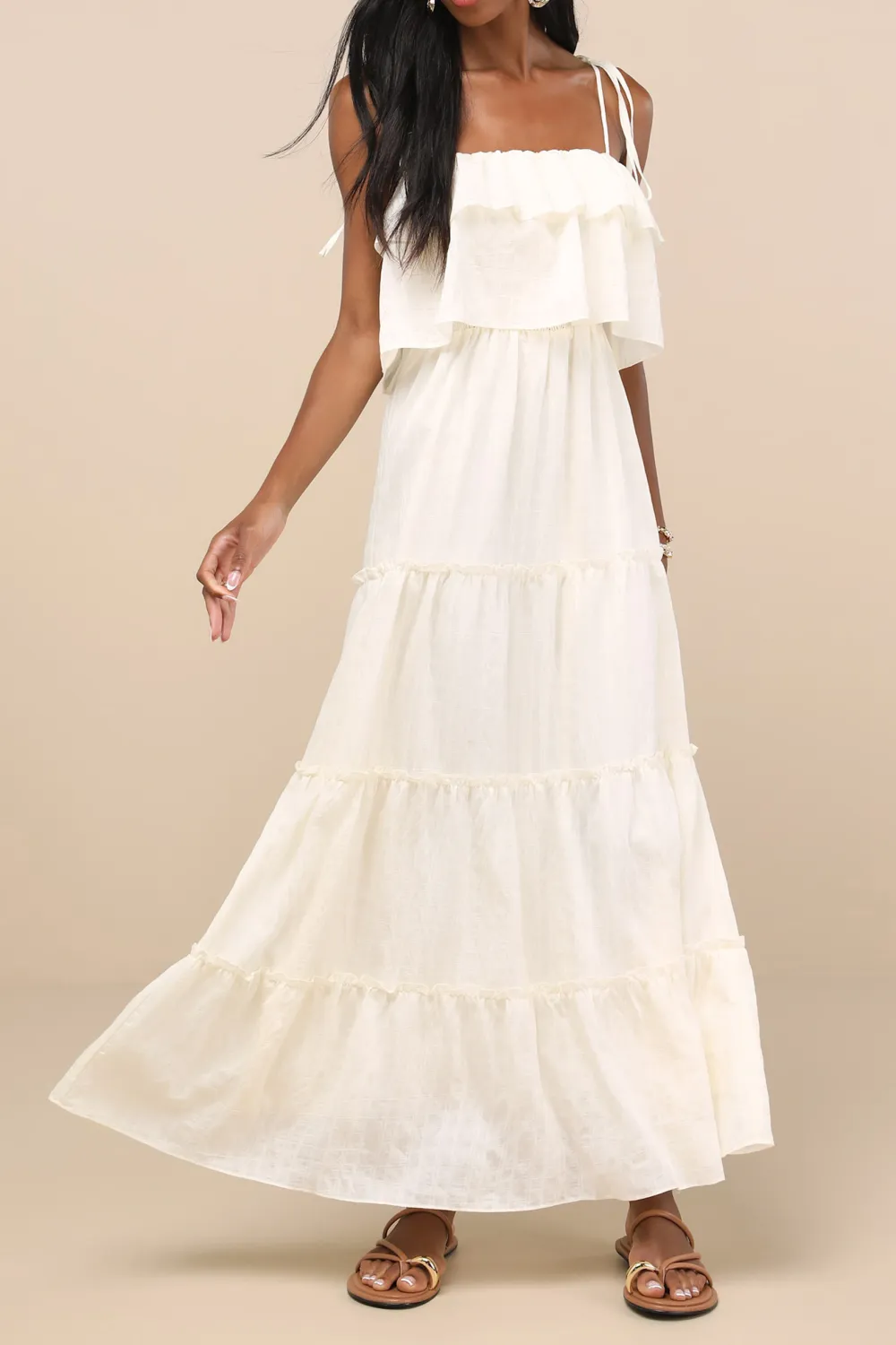 Casual Style Aqua Blue Textured Tie-Strap Tiered Maxi Dress