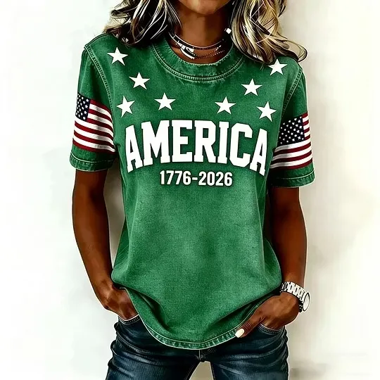 Women's 1776 Independence Day Flag Print Casual T-shirt