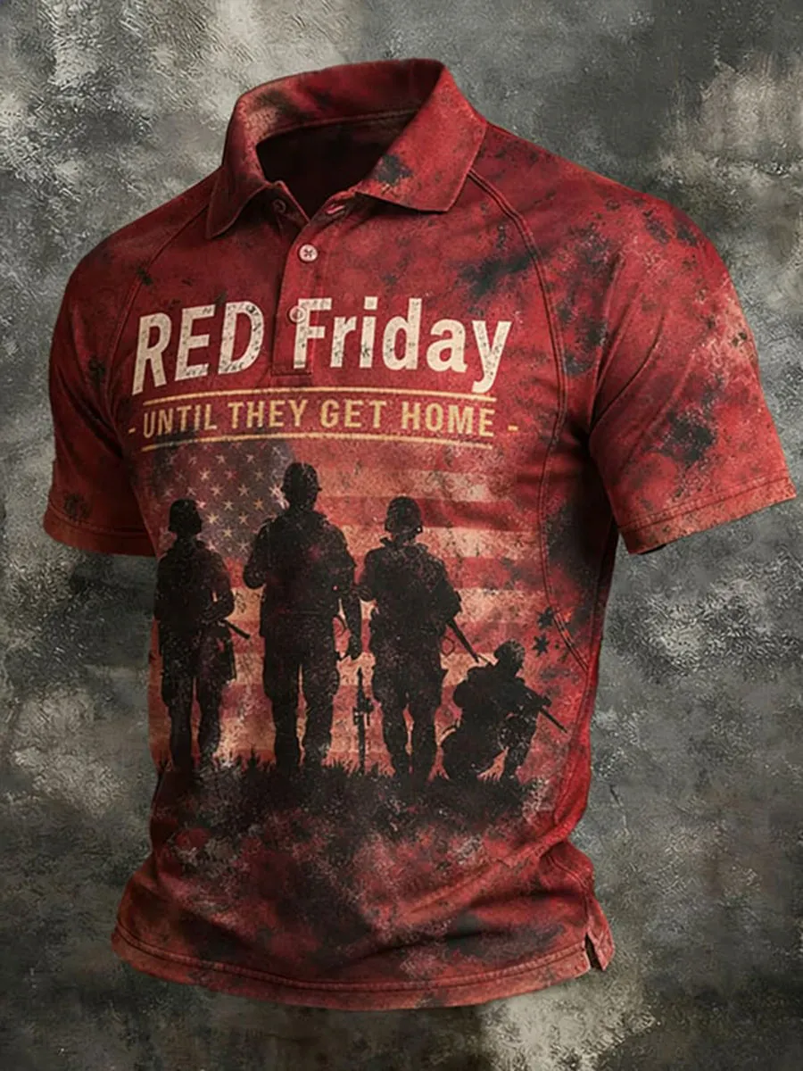 Men'S Casual Red Friday Printed Polo Shirt
