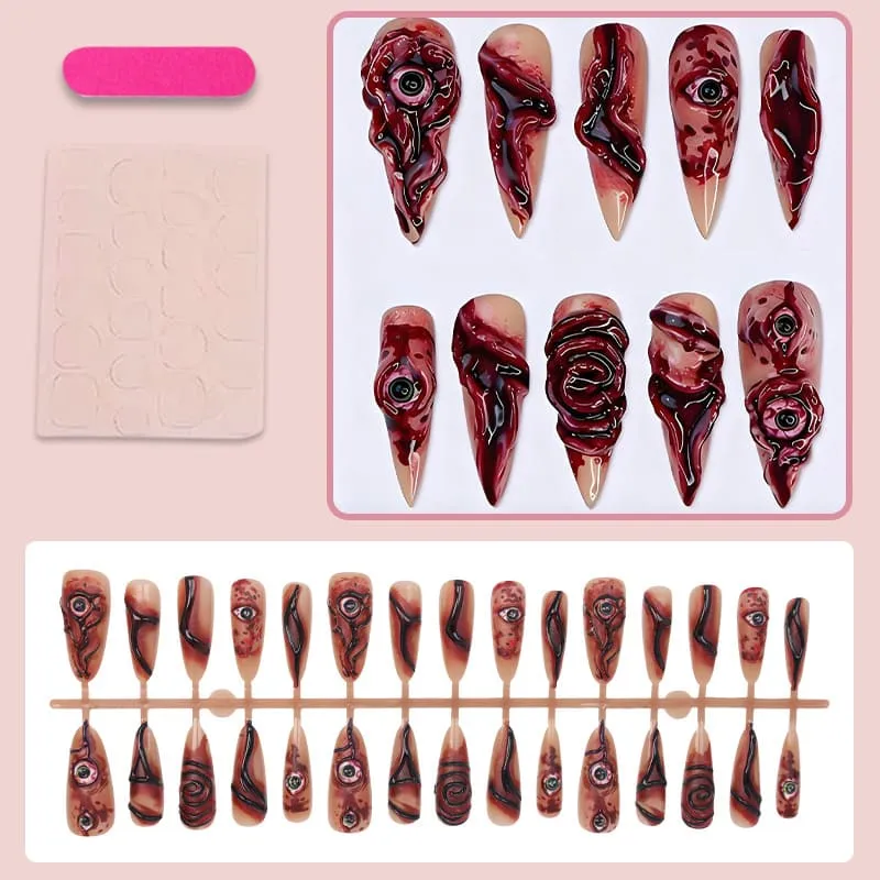 Nailhour 30Pcs Halloween Eyeball 3D Long Stiletto Press On Nails