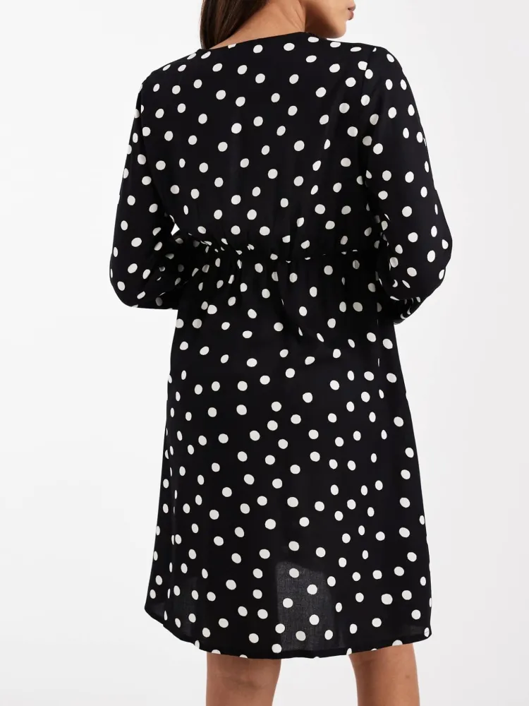 Polka Dot V-Neck Casual Dress