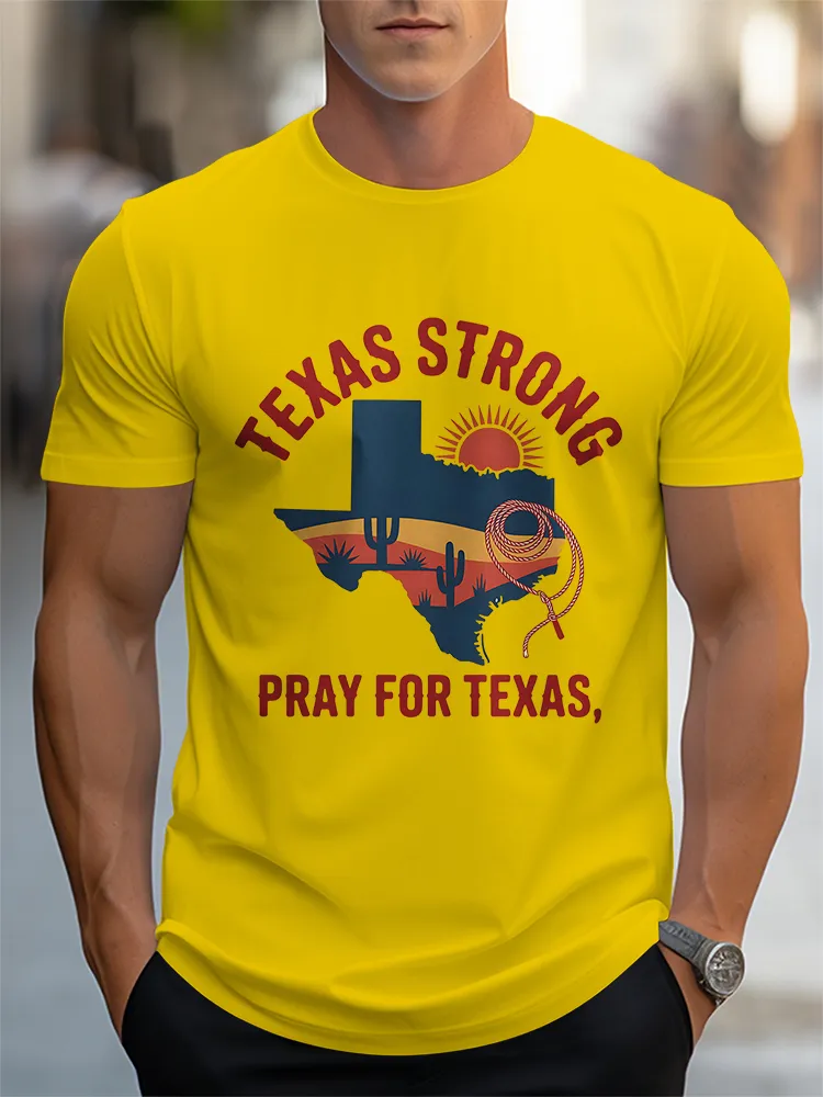 Men'S Casual Style PRAY FOR TEXAS Classic And Comfortable Round Neck Slim Fit T-Shirt