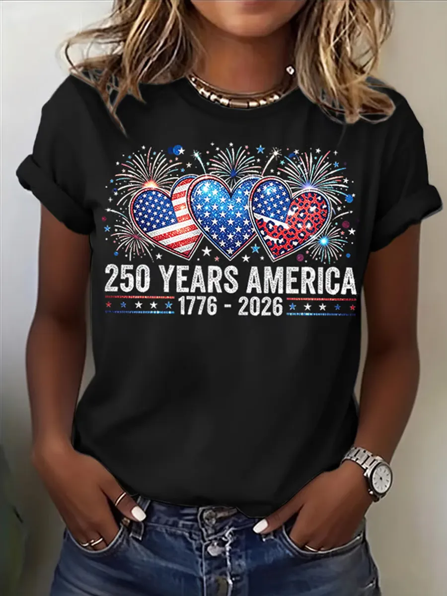 Women's Casual USA 250th Celebration Print Short Sleeve T-shirt