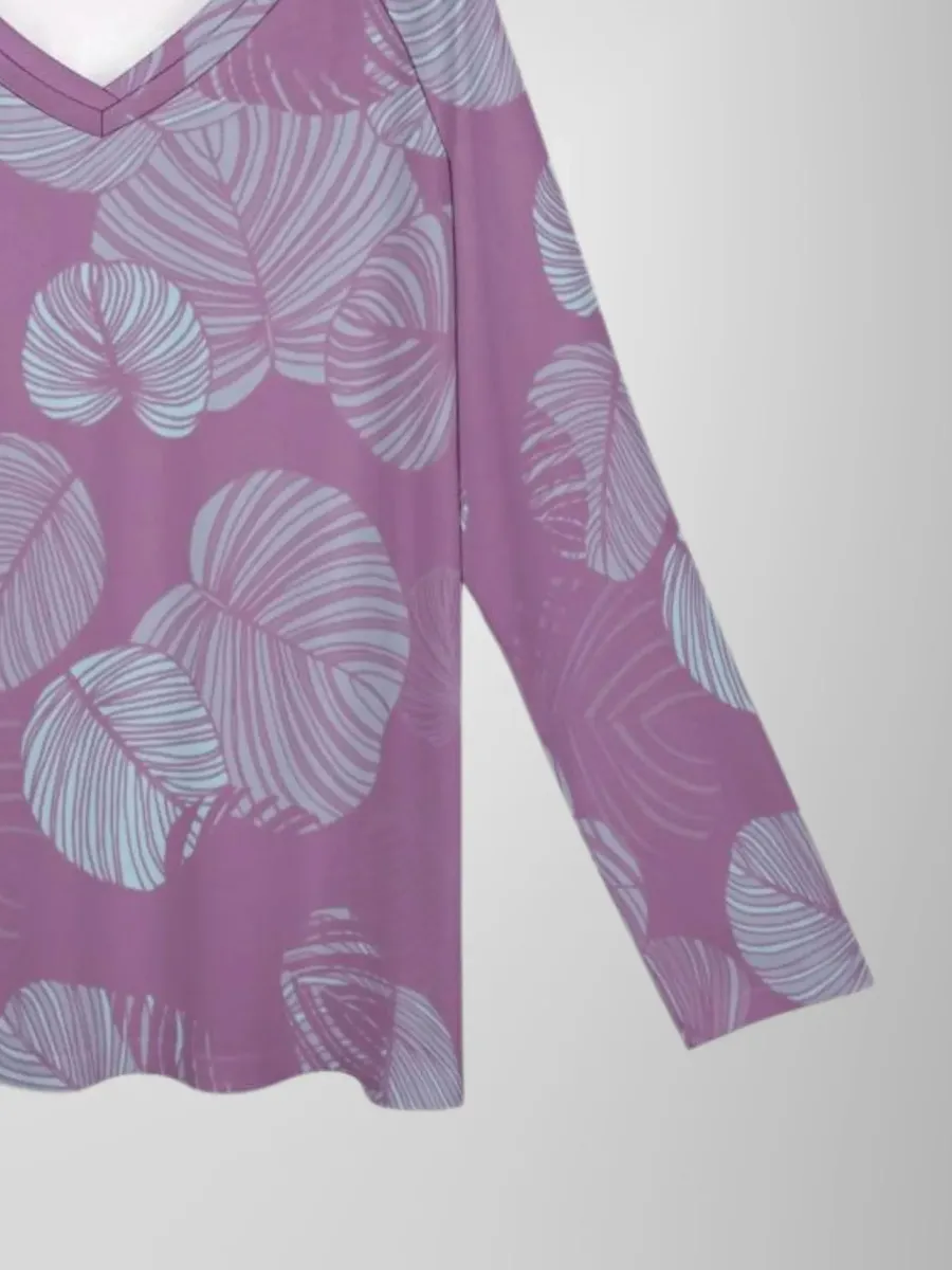 Tropical Leaf V-Neck T-Shirt