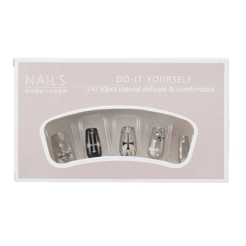 Nailhour 10Pcs Vintage Gothic Rhinestone Glitter Cat Eye Short Square Press On Nails