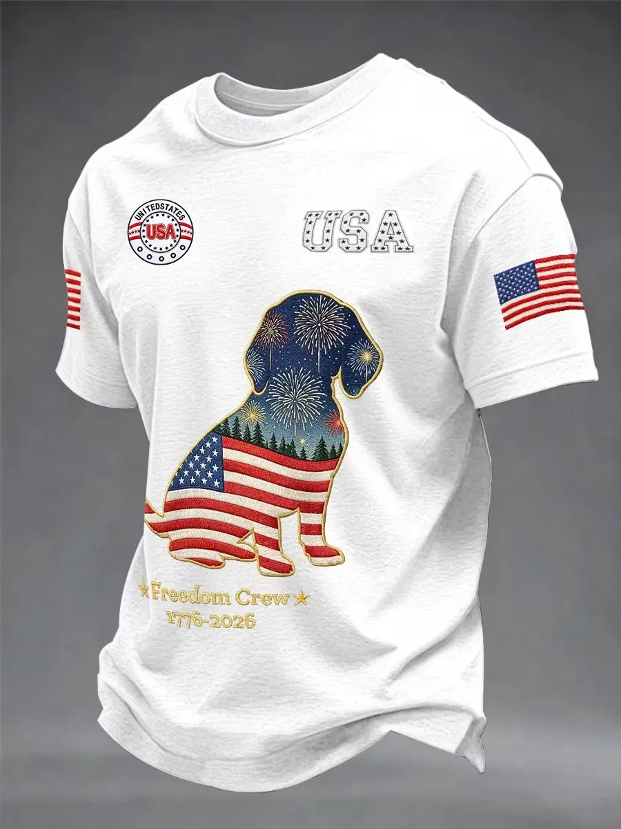 Men'S Leisure 250Th Anniversary American Founding Celebration Dog Silhouette Personalized Printed Round Neck T-Shirt