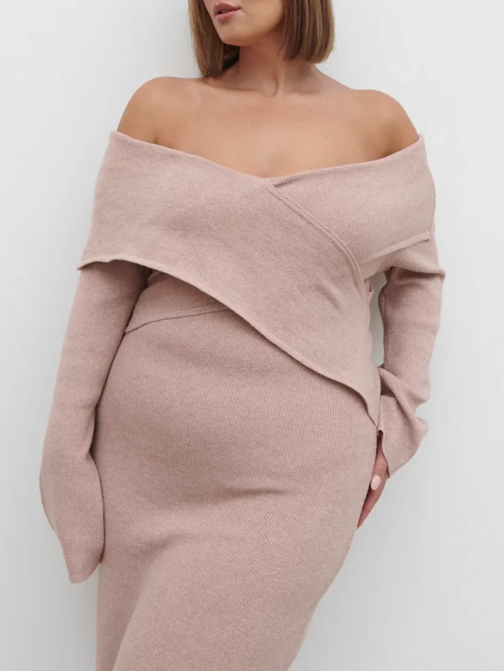 Pink Wrap Knit Midi Dress