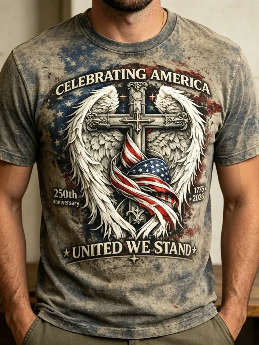 Men's Casual USA 250th Celebration Print Short Sleeve T-shirt